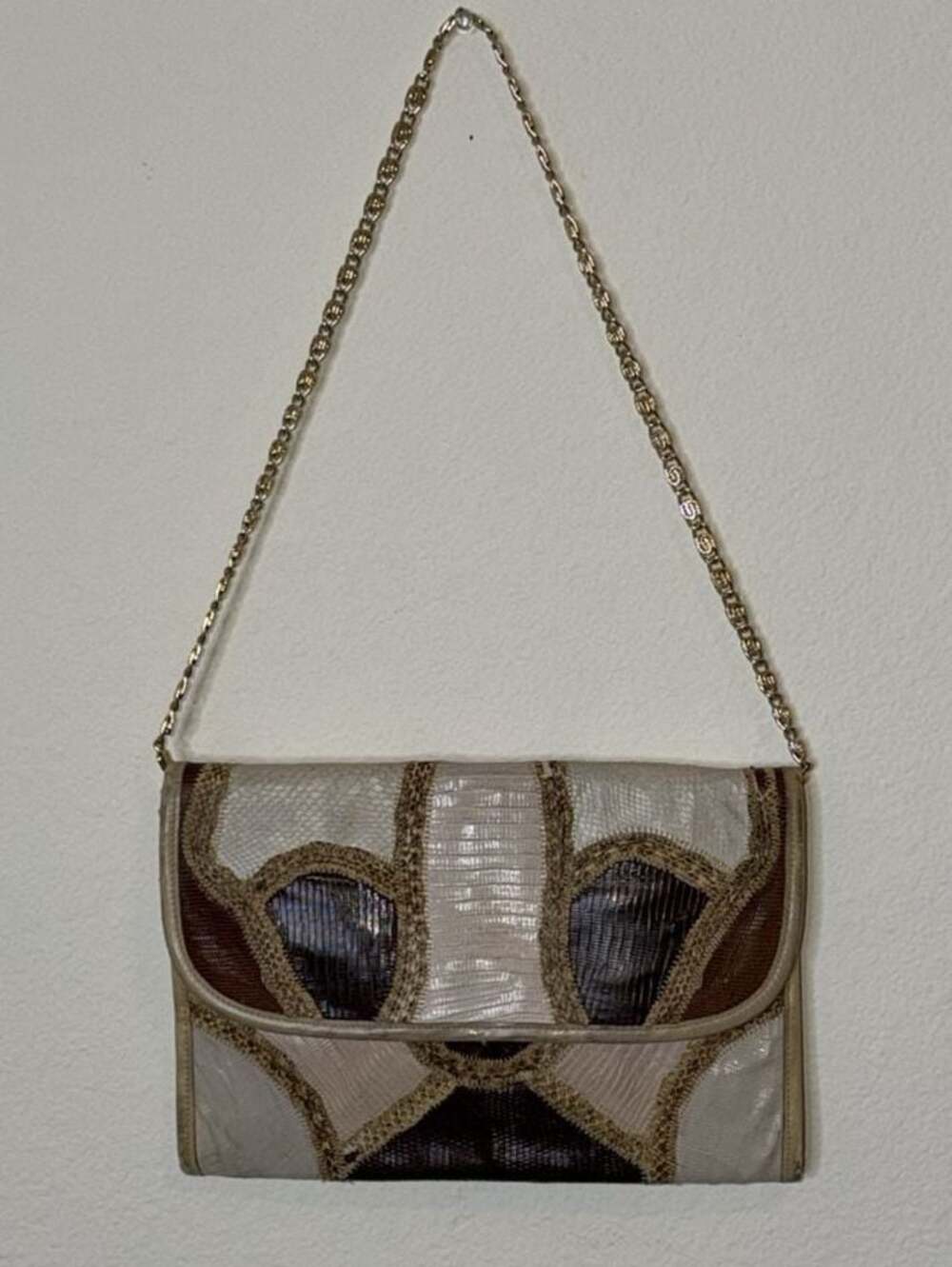 Vintage Bags by Varon Patchwork Snakeskin and Leather Shoulder Bag with Chain St